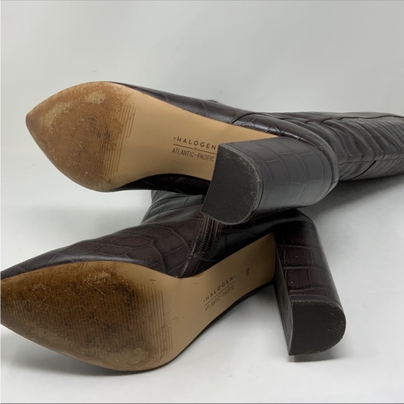 Halogen x Atlantic Pacific Adrina Croc Alligator Embossed Genuine Leather Boots - Picture 8 of 9